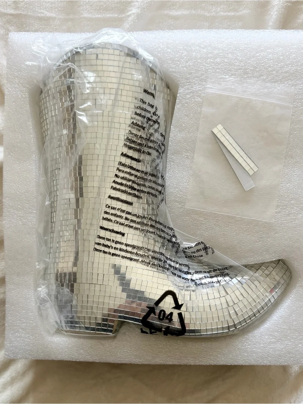 Mirrored Silver Mosaic Boot Vase - Decorative Party Planter